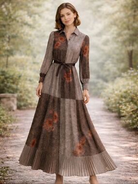 Kerbella | Vintage Lux Pleated Hemline  Print Dress